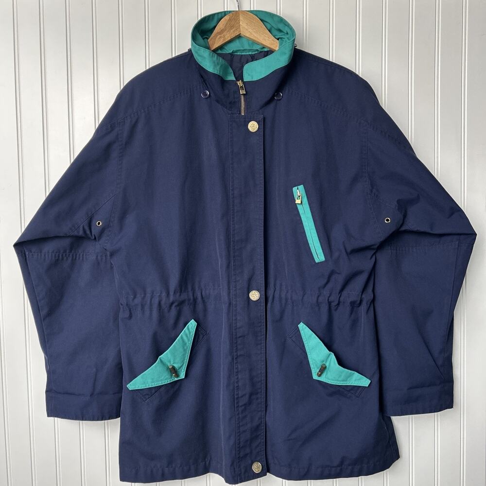 Vintage 90s Current Seen Colorblock Parka Jacket Navy Blue Teal Women's M